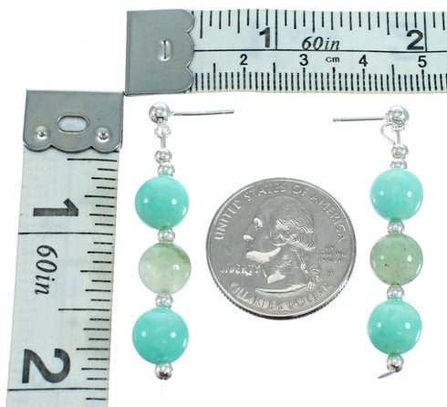 Aventurine And Amazonite Sterling Silver Bead Post Dangle Earrings RX115178